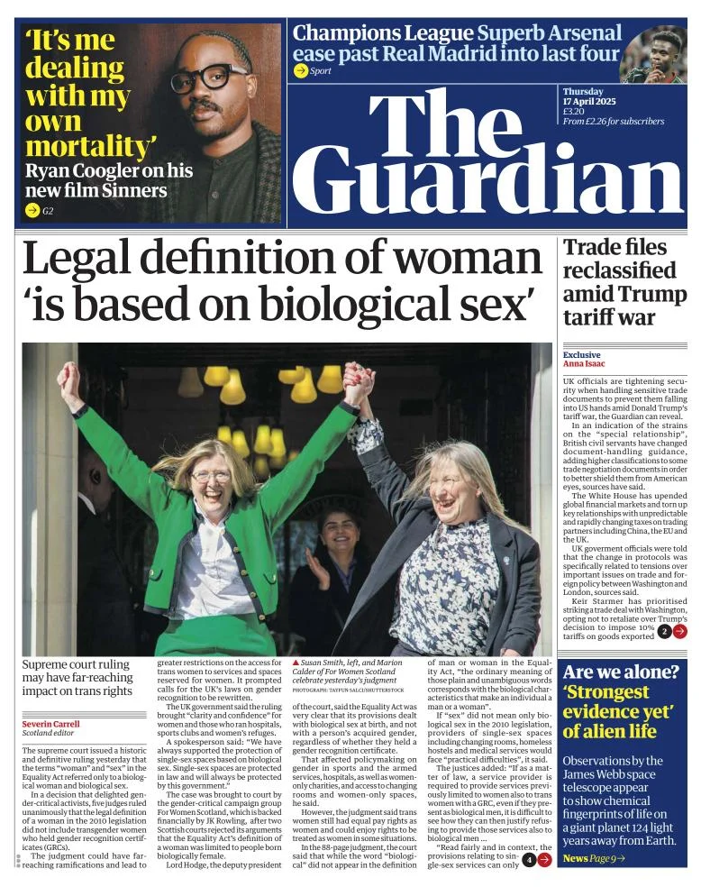 Portada de The Guardian (reino Unido)