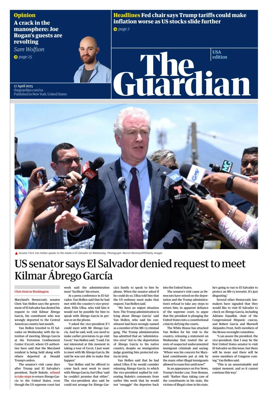 Portada de The Guardian (usa)