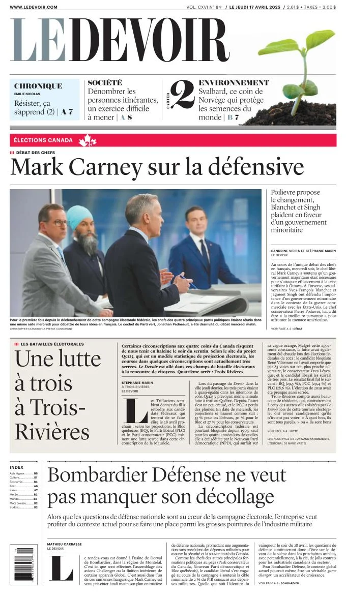 Portada de Le Devoir