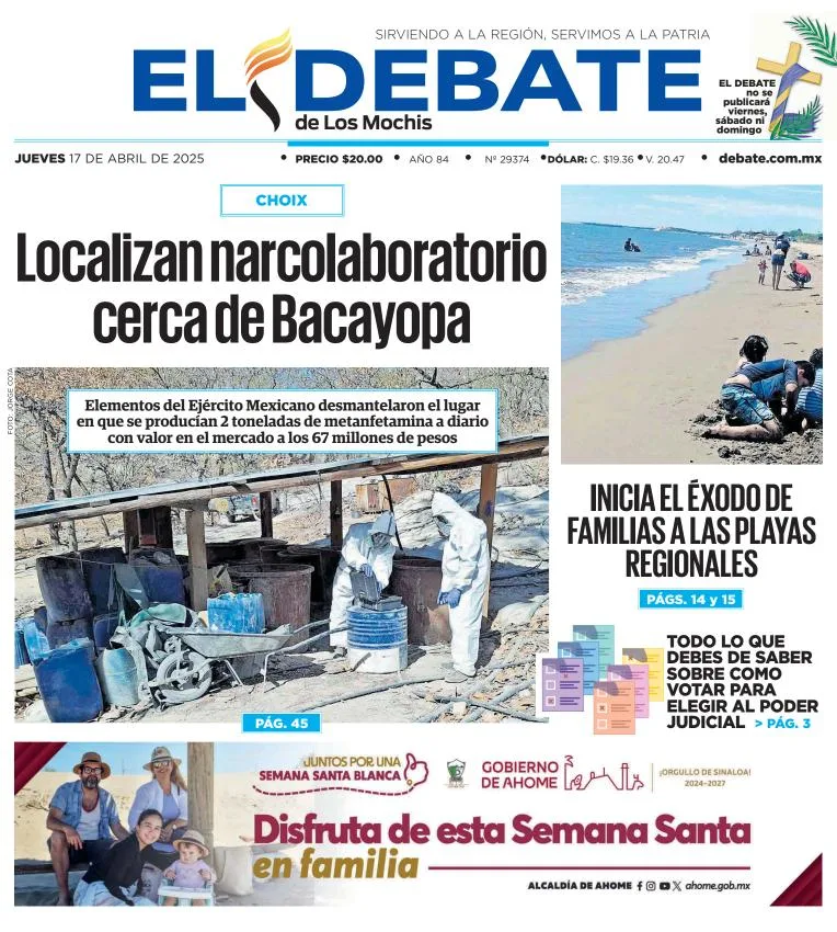 Portada de El Debate de los Mochis del jueves, 17 de abril de 2025