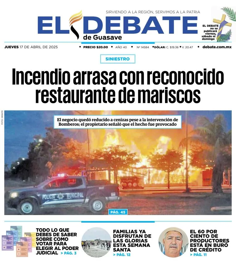 Portada de El Debate de Guasave del jueves, 17 de abril de 2025