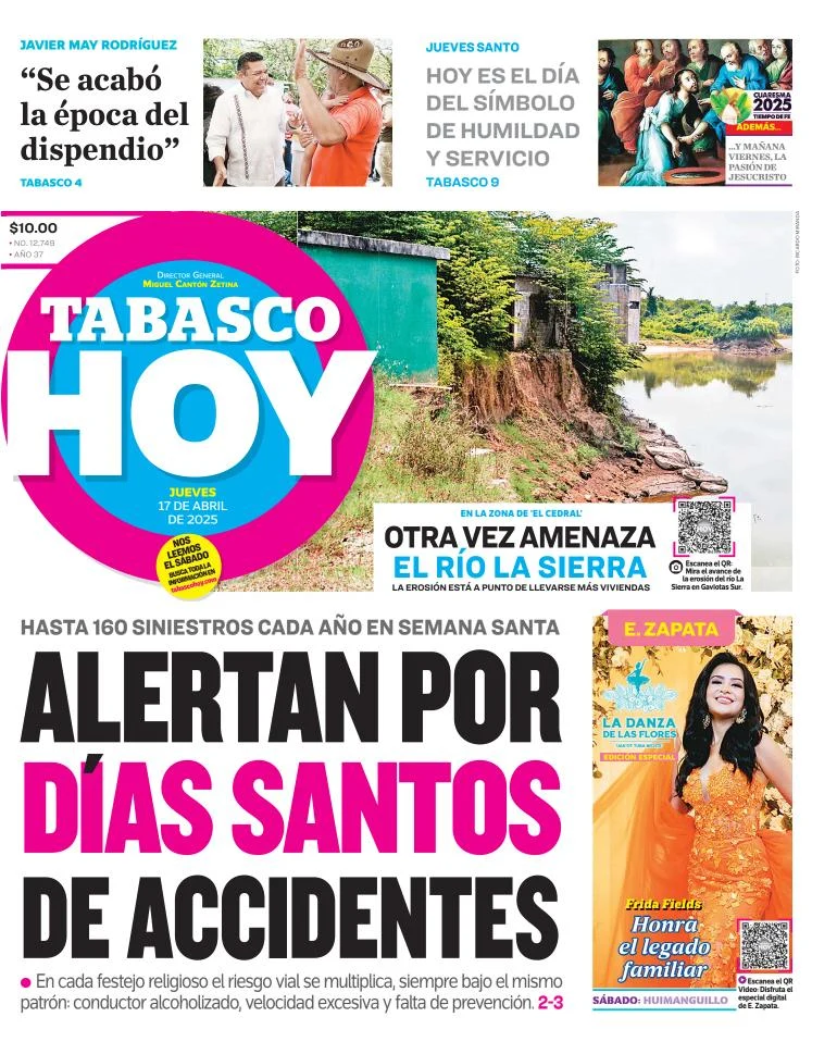 Portada de Tabasco Hoy del jueves, 17 de abril de 2025
