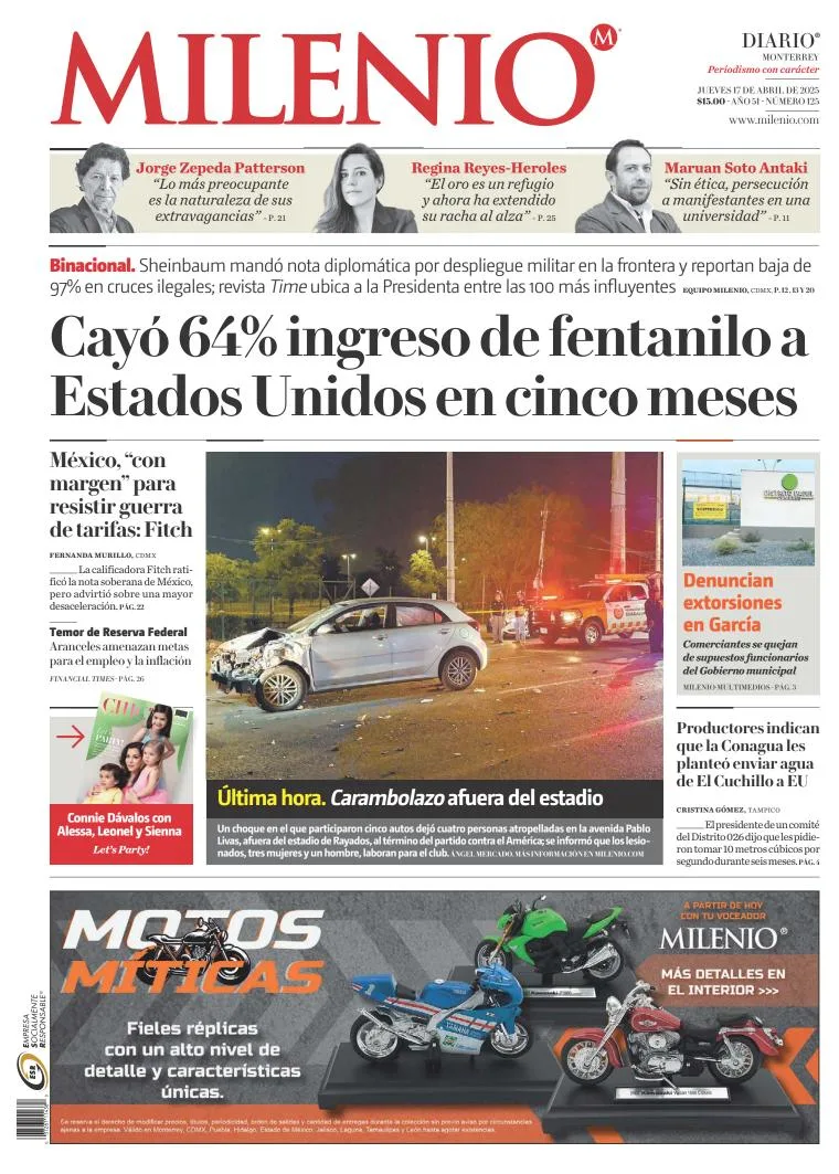 Portada de MILENIO del jueves, 17 de abril de 2025