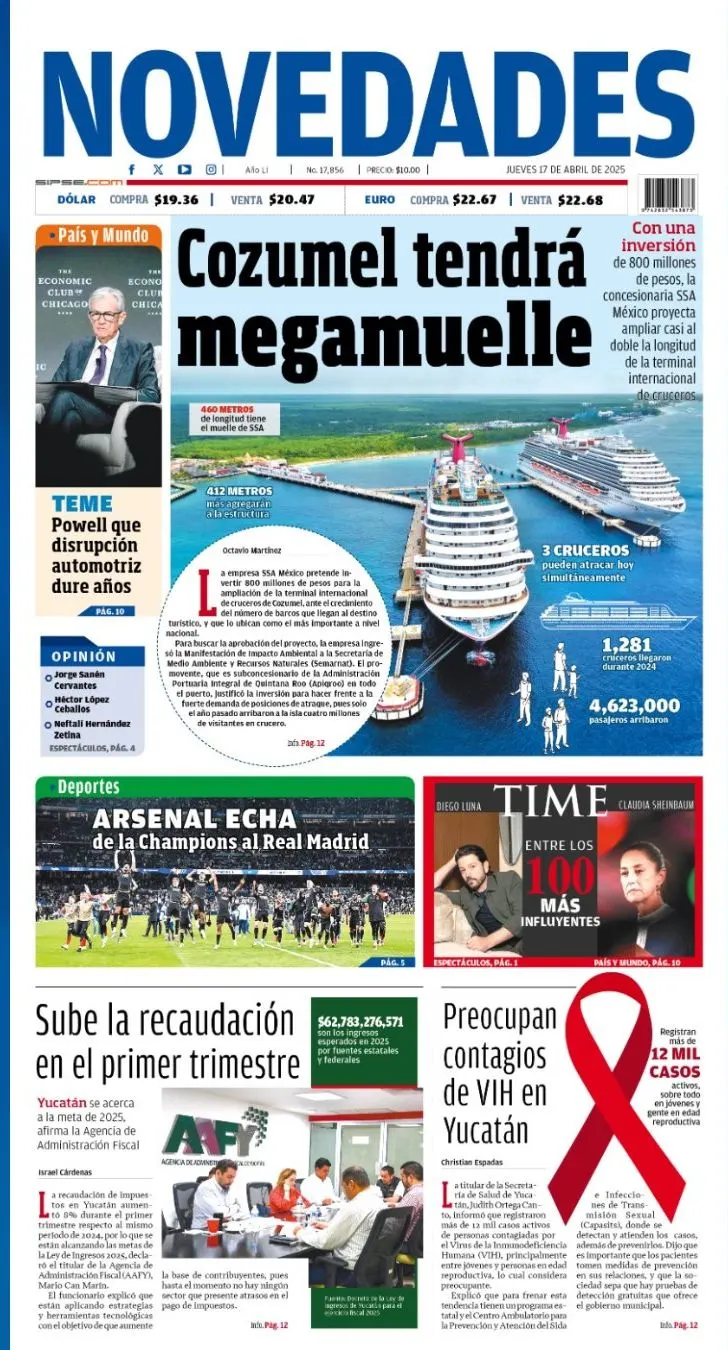 Portada de Novedades Quintana Roo del jueves, 17 de abril de 2025