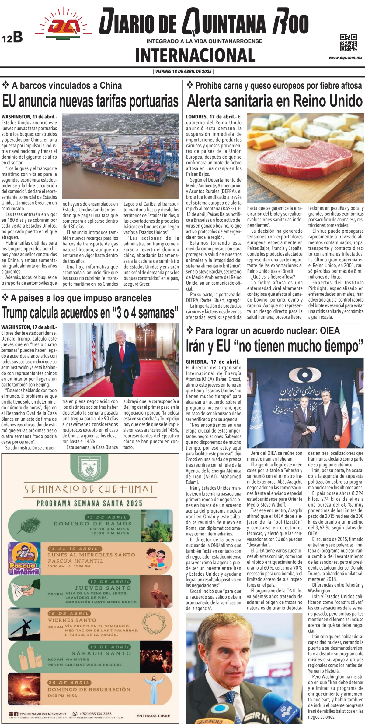 Portada de Diario de Quintana Roo (contra Portada)