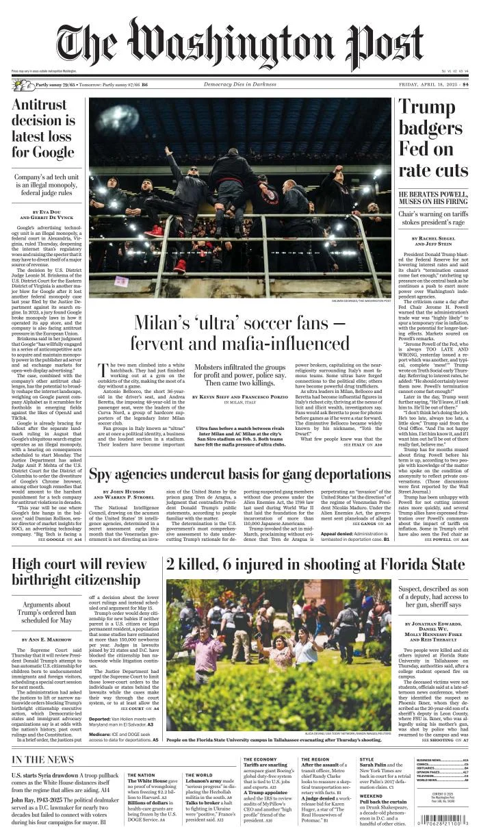 Portada de The Washington Post