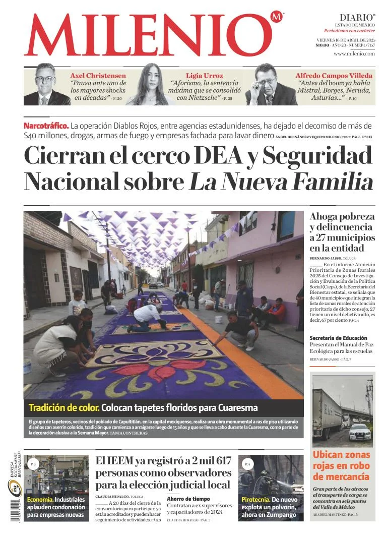 Portada de Milenio Edo de Mexico del viernes, 18 de abril de 2025