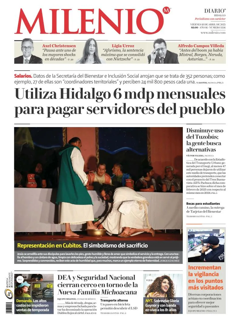 Portada de Milenio Hidalgo del viernes, 18 de abril de 2025