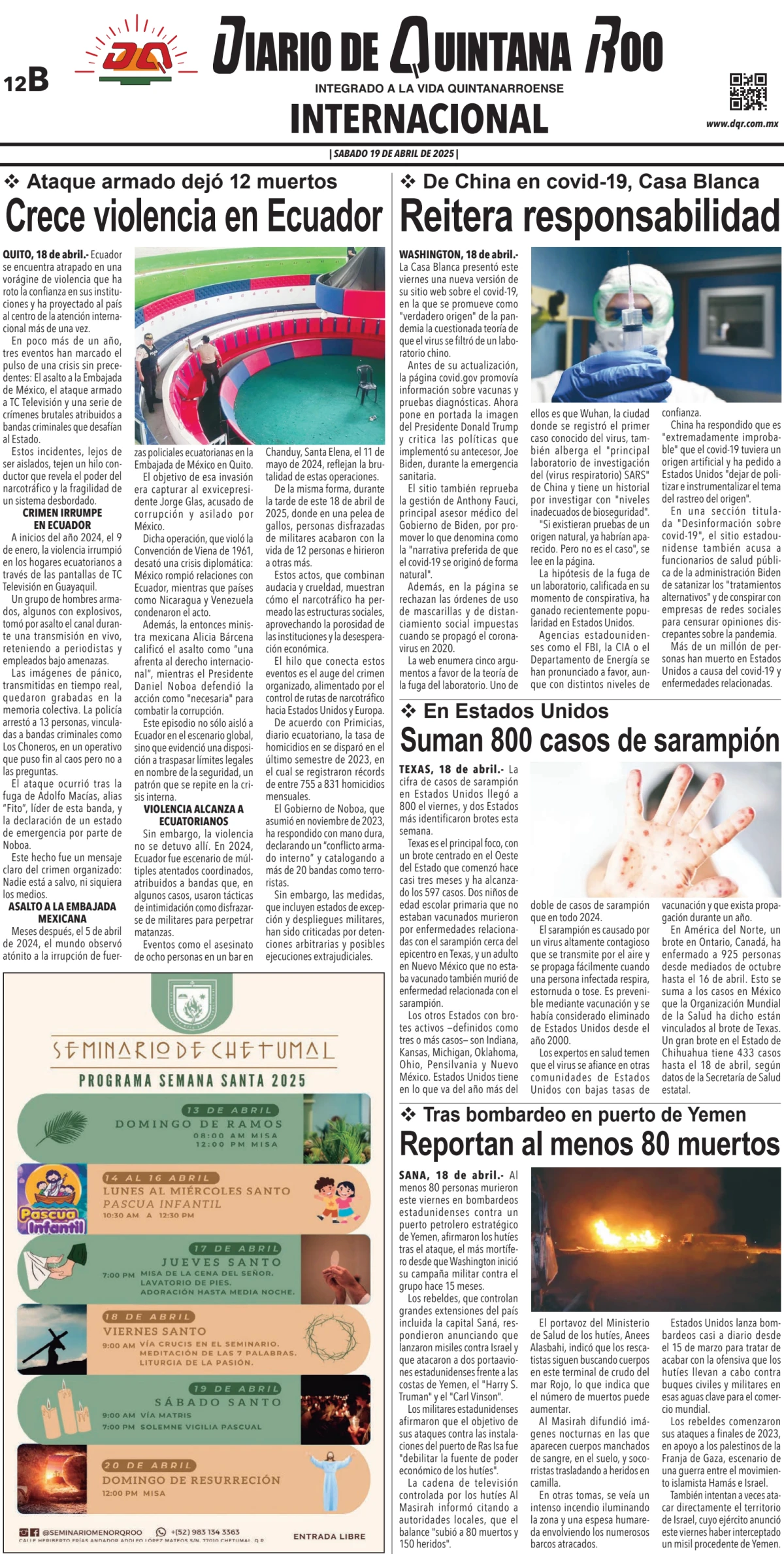 Portada de Diario de Quintana Roo (contra Portada)
