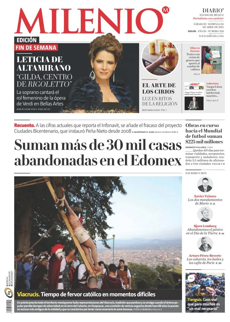 Portada de Milenio Edo de Mexico del sábado, 19 de abril de 2025
