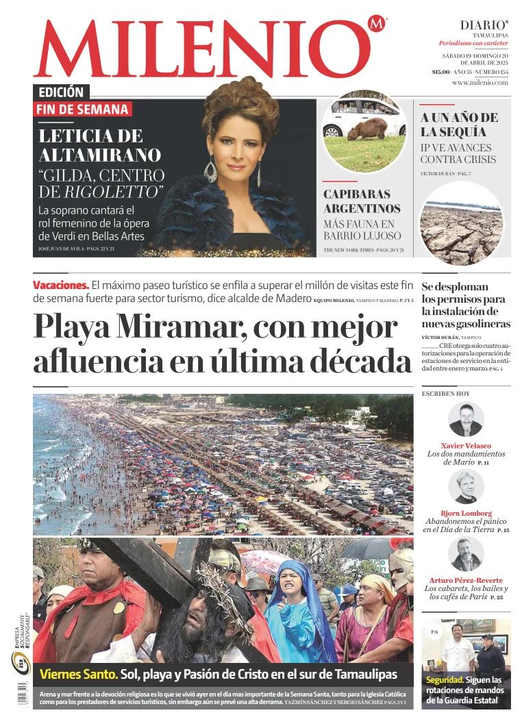 Portada de Milenio Tamaulipas del sábado, 19 de abril de 2025