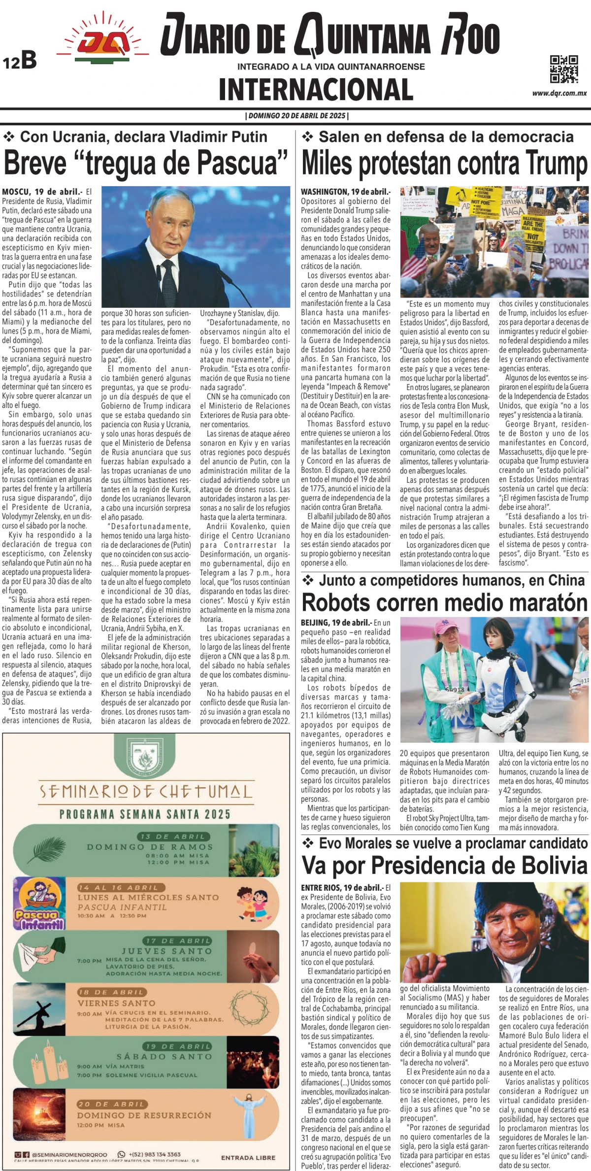 Portada de Diario de Quintana Roo (contra Portada)