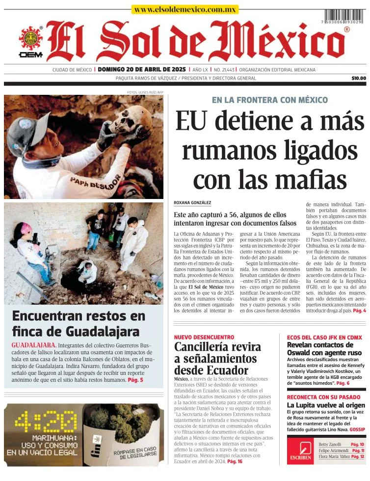 Portada de El Sol de Mexico