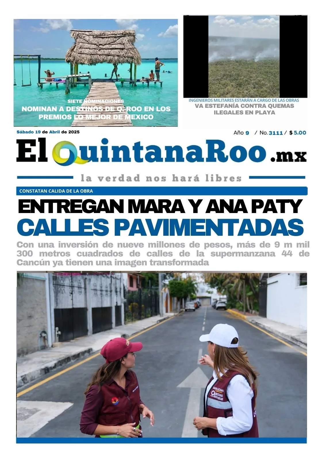 Portada de El Quintana Roo (portada) del sábado, 19 de abril de 2025
