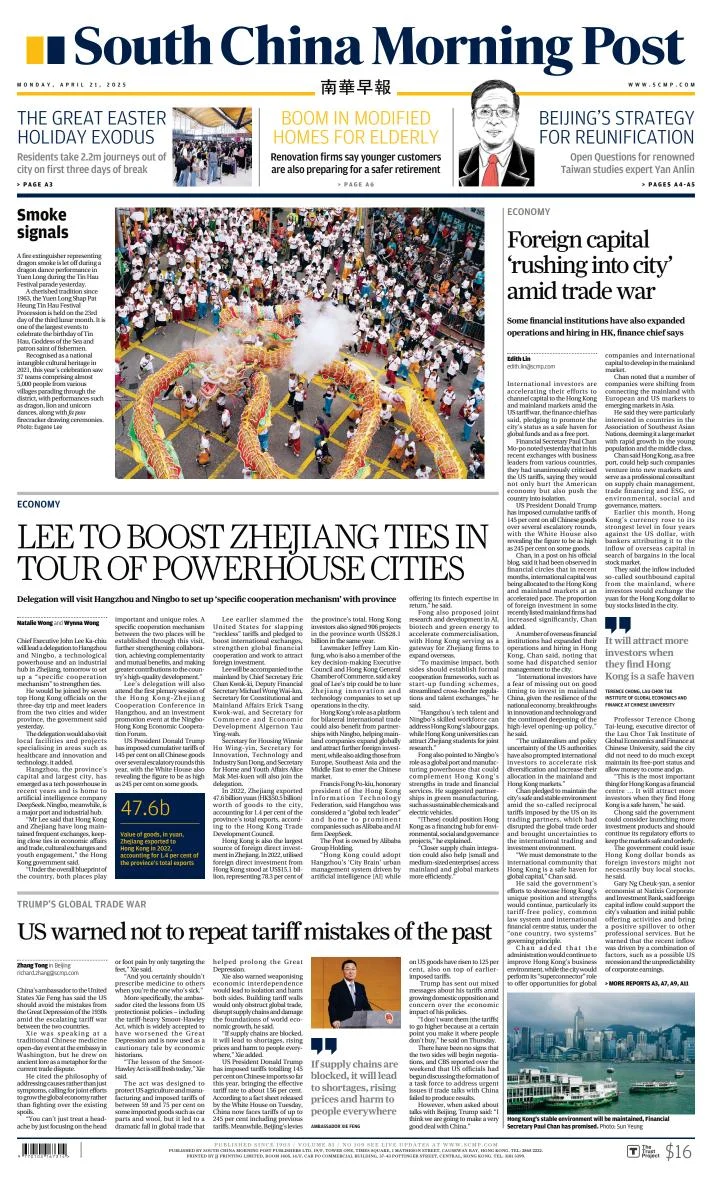Portada de South China Morning Post del lunes, 21 de abril de 2025