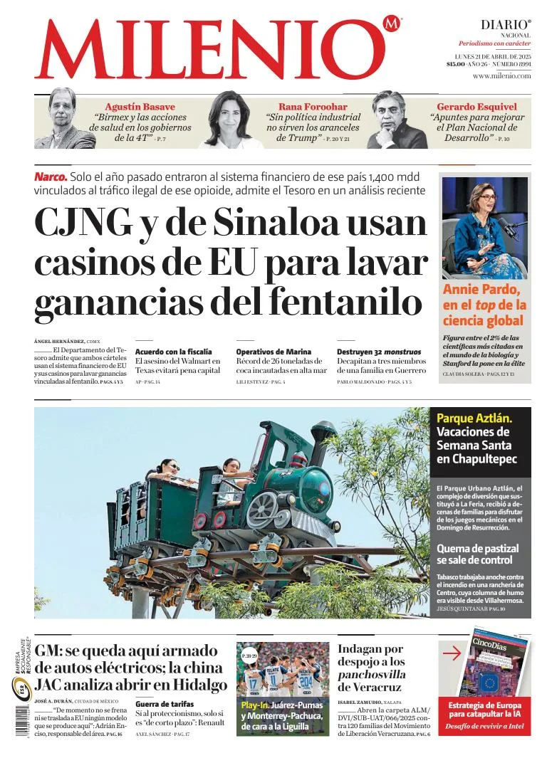 Portada de Milenio del lunes, 21 de abril de 2025