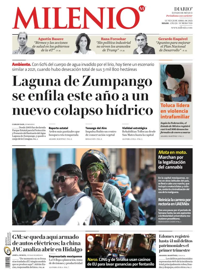 Portada de Milenio Edo de Mexico del lunes, 21 de abril de 2025