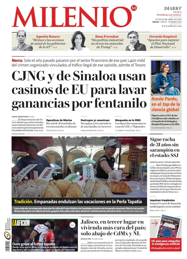 Portada de Milenio Jalisco del lunes, 21 de abril de 2025