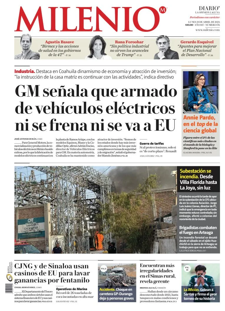 Portada de Milenio Laguna del lunes, 21 de abril de 2025