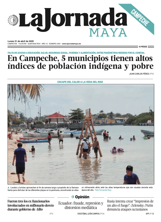 Portada de La Jornada Maya Campeche del lunes, 21 de abril de 2025