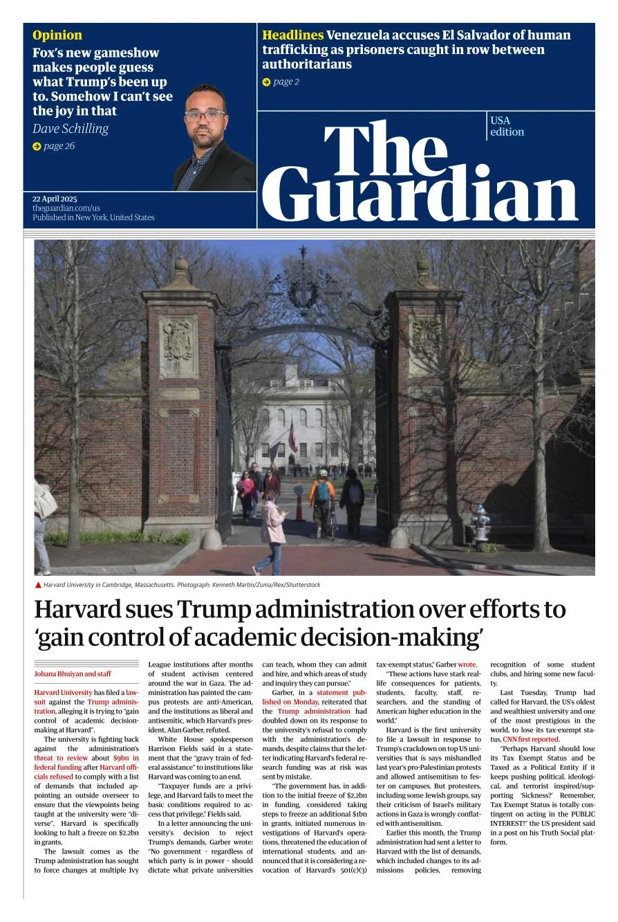 Portada de The Guardian (usa)