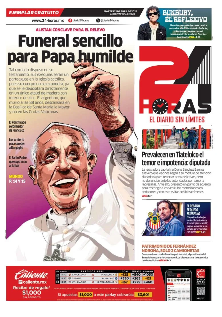 Portada de 24 Horas del martes, 22 de abril de 2025