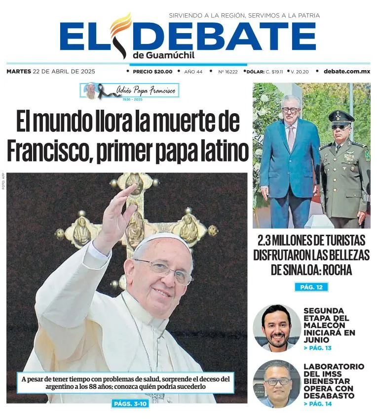 Portada de El Debate de Guamuchil del martes, 22 de abril de 2025