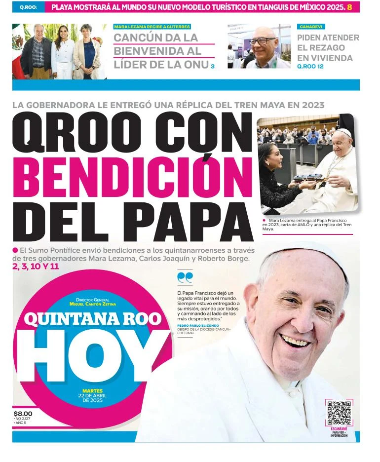 Portada de Quintana Roo Hoy del martes, 22 de abril de 2025