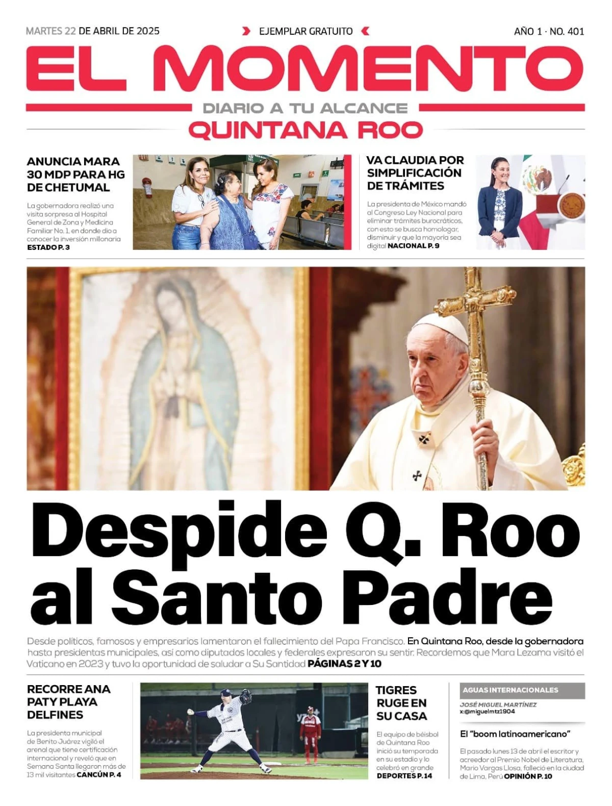 Portada de El Momento Quintana Roo del martes, 22 de abril de 2025