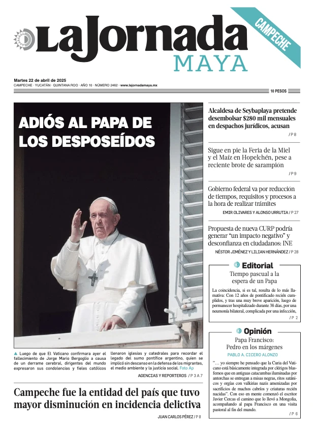 Portada de La Jornada Maya Campeche del martes, 22 de abril de 2025