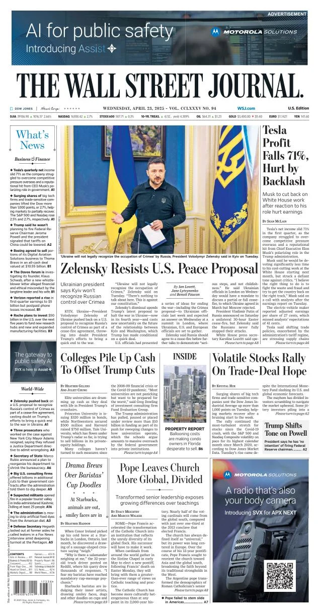 Portada de The Wall Street Journal