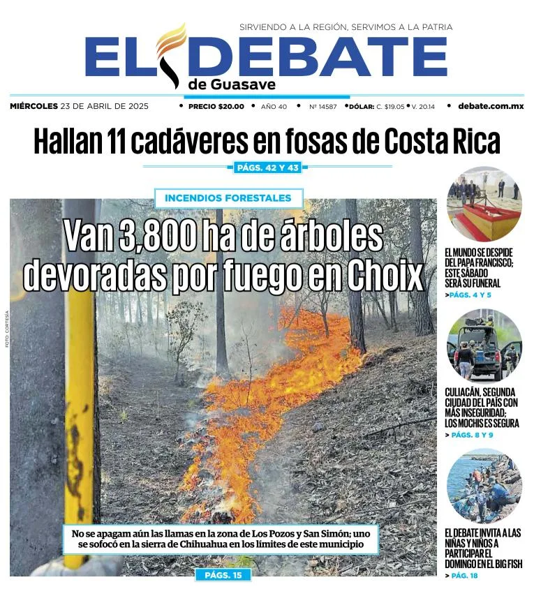 Portada de El Debate de Guasave del miércoles, 23 de abril de 2025
