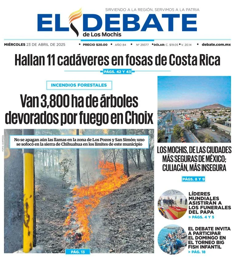 Portada de El Debate de los Mochis del miércoles, 23 de abril de 2025