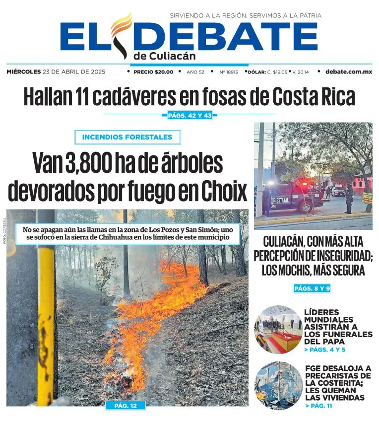 Portada de El Debate de Culiacan del miércoles, 23 de abril de 2025