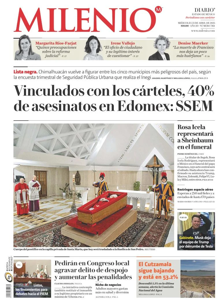 Portada de Milenio Edo de Mexico del miércoles, 23 de abril de 2025
