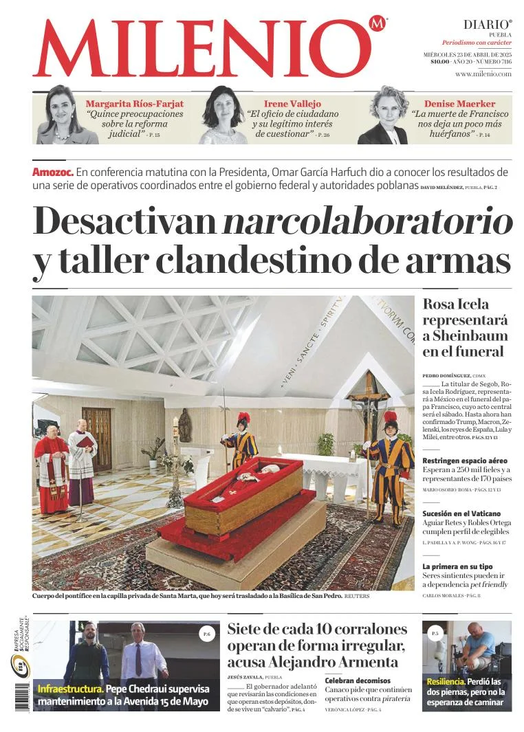 Portada de Milenio Puebla del miércoles, 23 de abril de 2025