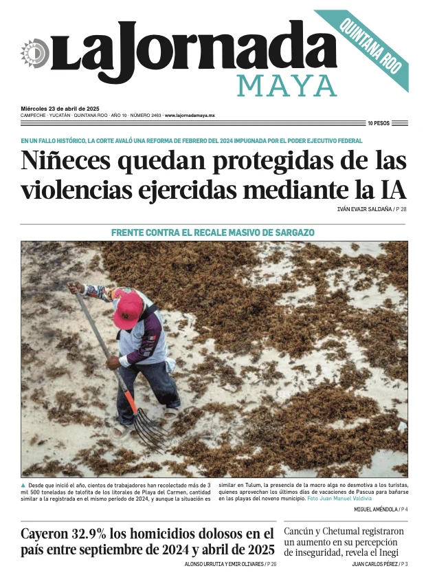 Portada de La Jornada Maya Quintana Roo del miércoles, 23 de abril de 2025