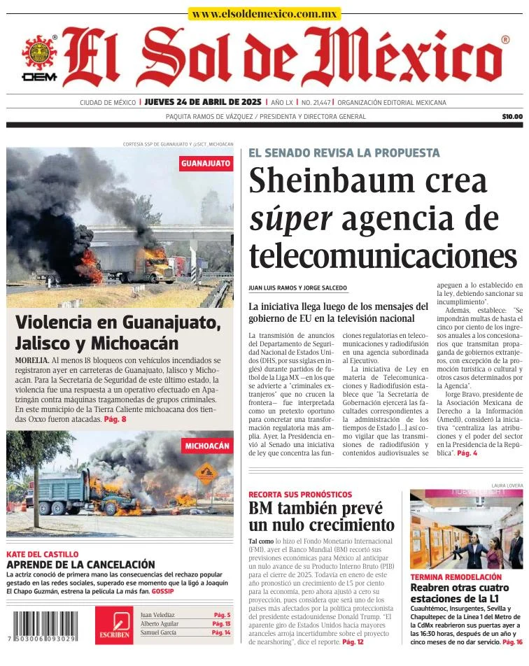 Portada de El Sol de Mexico