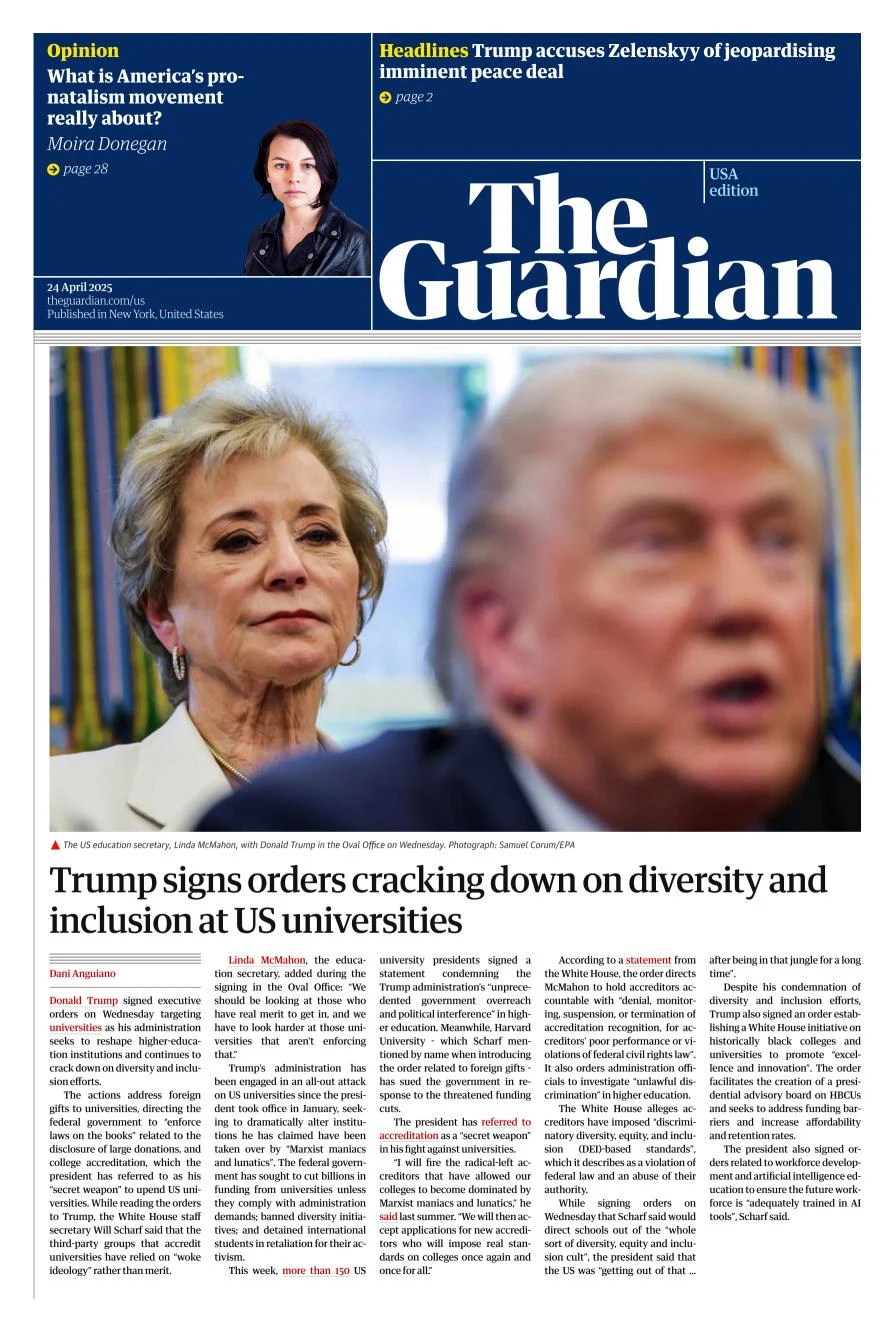 Portada de The Guardian (usa) del jueves, 24 de abril de 2025