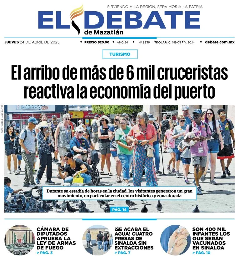 Portada de El Debate de Mazatlan del jueves, 24 de abril de 2025