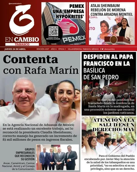 Portada de En Cambio - Tabasco (portada) del jueves, 24 de abril de 2025