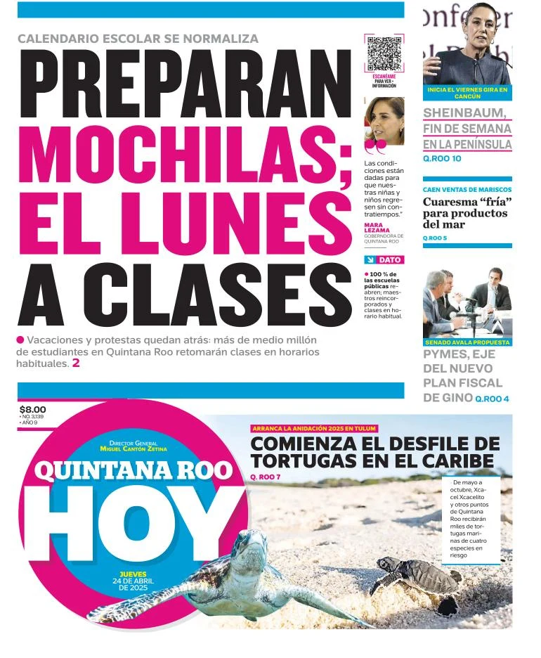 Portada de Quintana Roo Hoy del jueves, 24 de abril de 2025