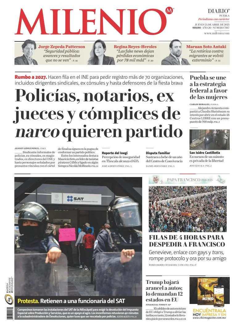 Portada de Milenio Puebla del jueves, 24 de abril de 2025