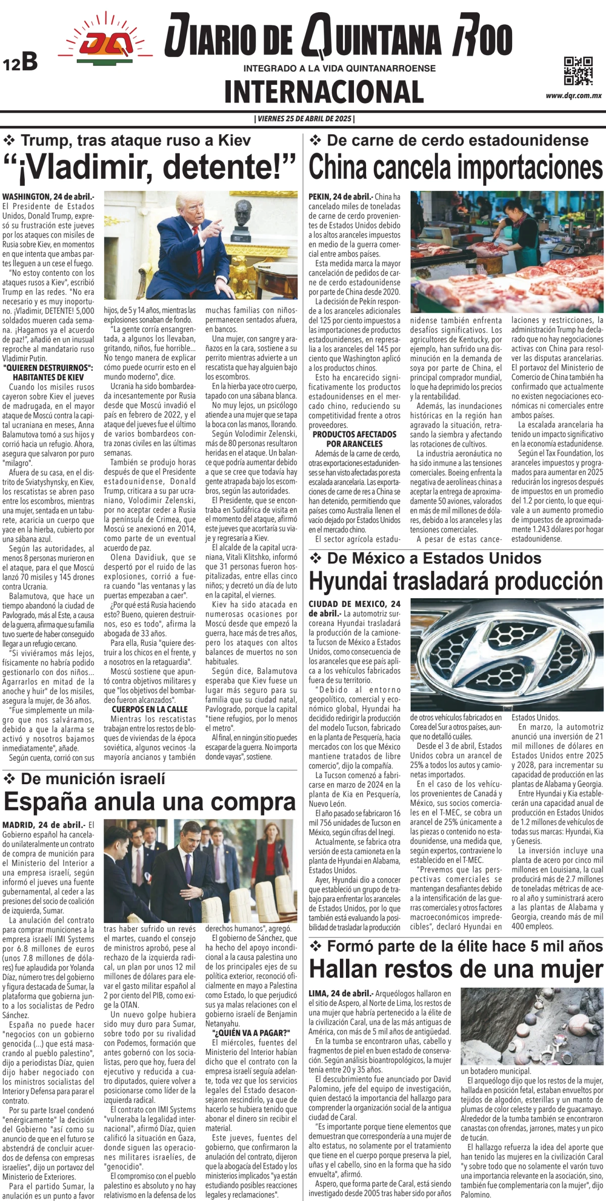 Portada de Diario de Quintana Roo (contra Portada)