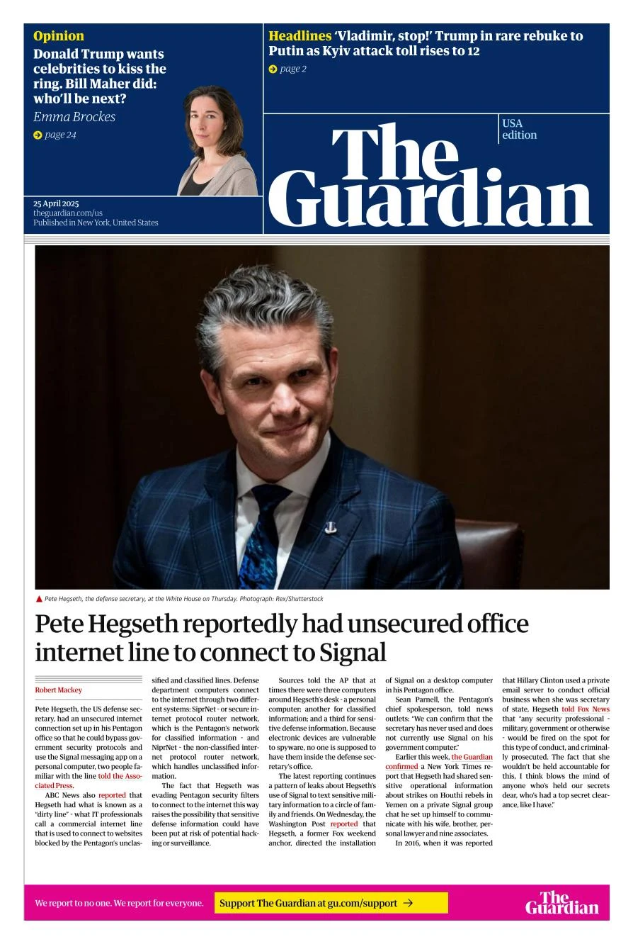 Portada de The Guardian (usa)
