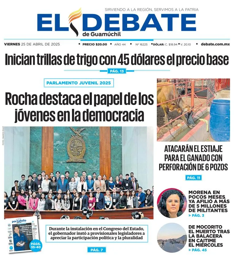 Portada de El Debate de Guamuchil del viernes, 25 de abril de 2025
