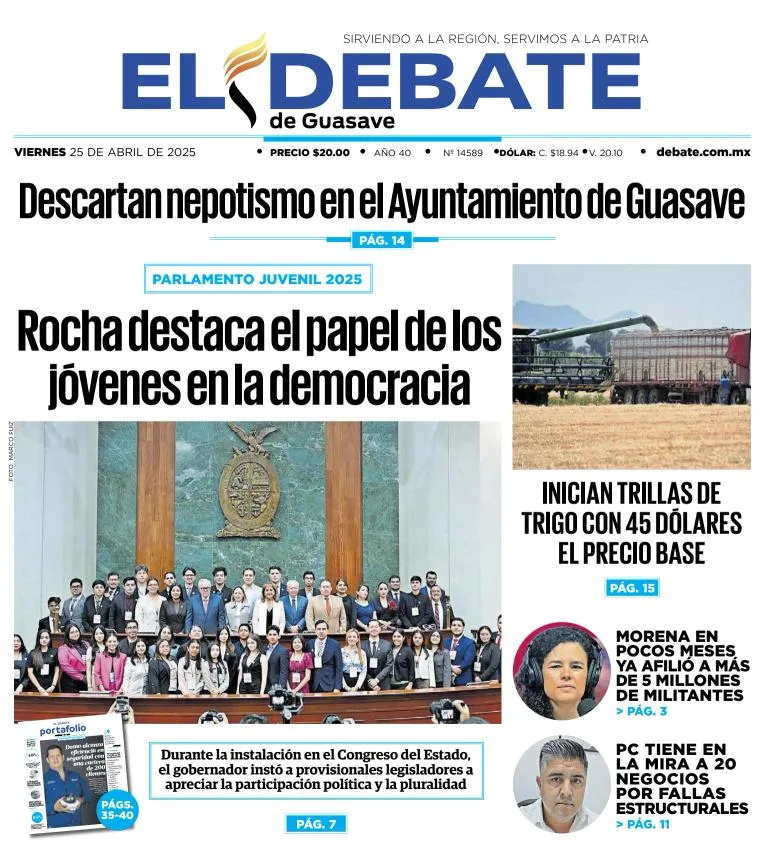 Portada de El Debate de Guasave del viernes, 25 de abril de 2025