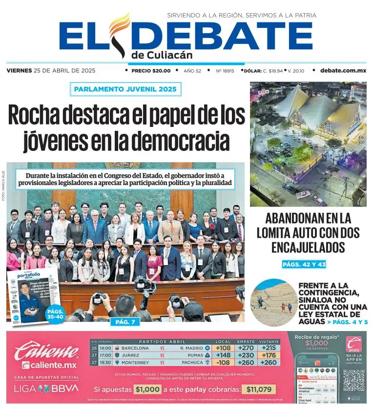 Portada de El Debate de Culiacan del viernes, 25 de abril de 2025