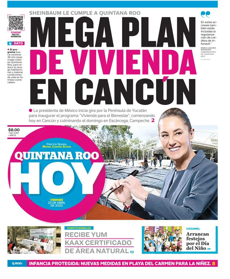 Portada de Quintana Roo Hoy del viernes, 25 de abril de 2025