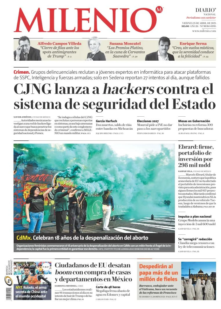 Portada de Milenio del viernes, 25 de abril de 2025